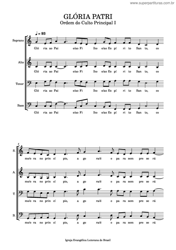 Partitura da música Glória Ao Pai