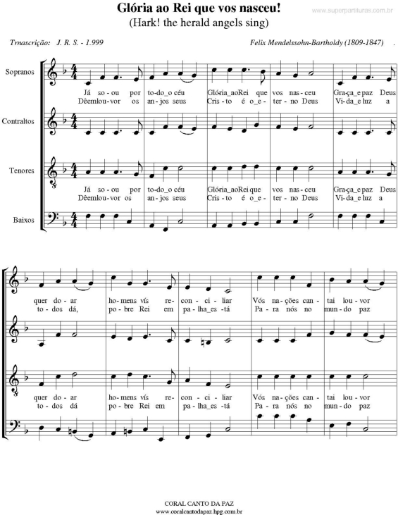 Partitura da música Glória ao Rei que Vos Nasceu