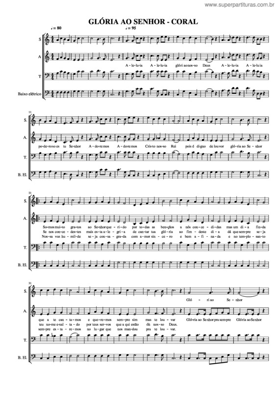 Partitura da música Glória Ao Senhor – Si Maior Coral