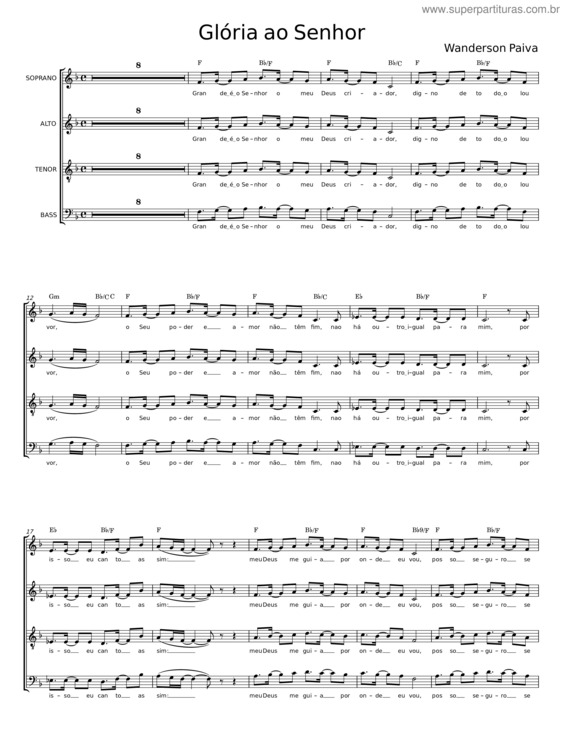 Partitura da música Glória Ao Senhor – Wanderson Paiva
