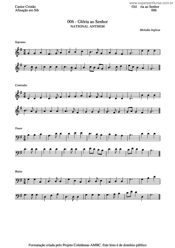 Partitura da música Glória Ao Senhor v.4