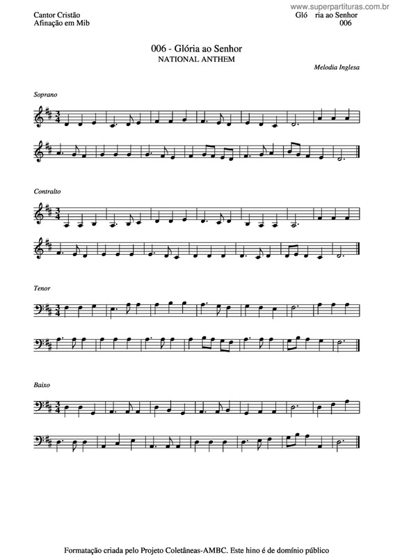 Partitura da música Glória Ao Senhor v.5