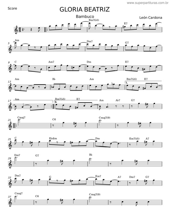 Partitura da música Gloria Beatriz – León Cardona