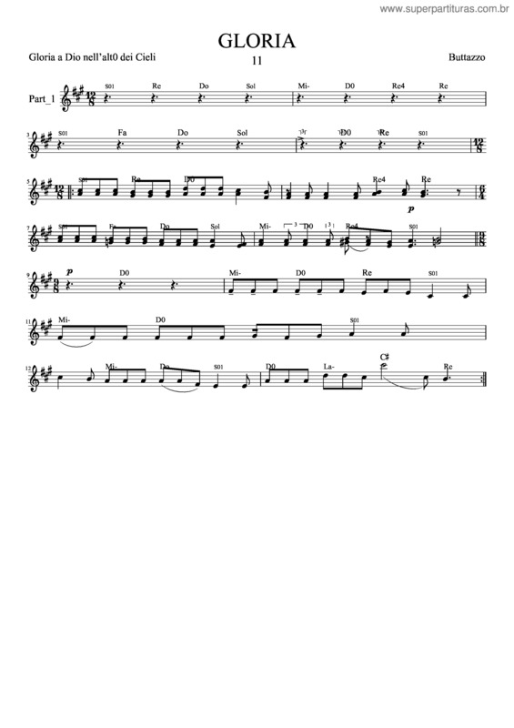 Partitura da música Gloria Buttazzo Clarinetto