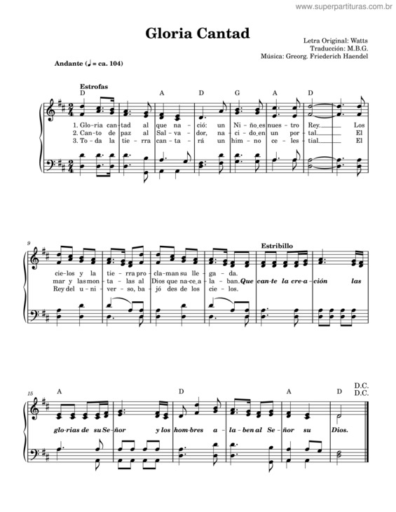 Partitura da música Gloria Cantad