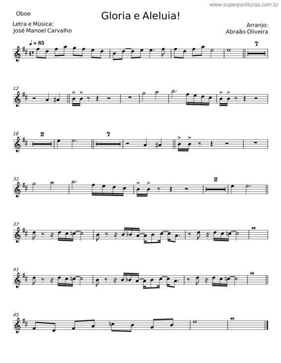Partitura da música Glória E Aleluia – José Manoel Carvalho v.3