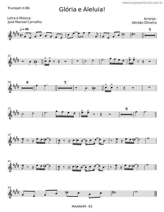 Partitura da música Glória E Aleluia – José Manoel Carvalho v.4