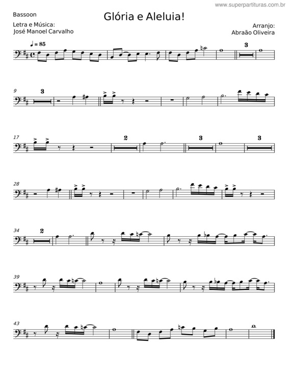 Partitura da música Glória E Aleluia – José Manoel Carvalho