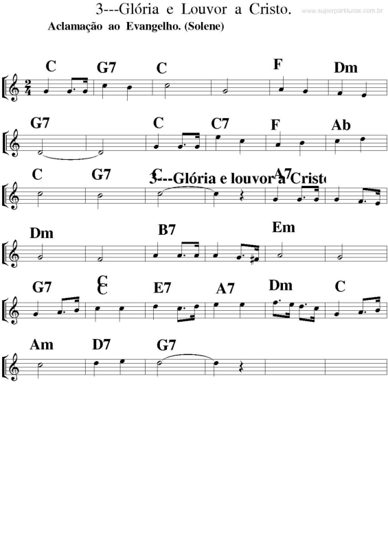 Partitura da música Glória e Louvor a Cristo v.2