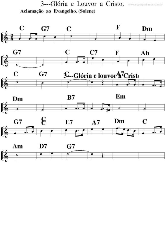 Partitura da música Glória e Louvor a Cristo