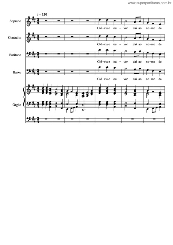 Partitura da música Glória E Louvor