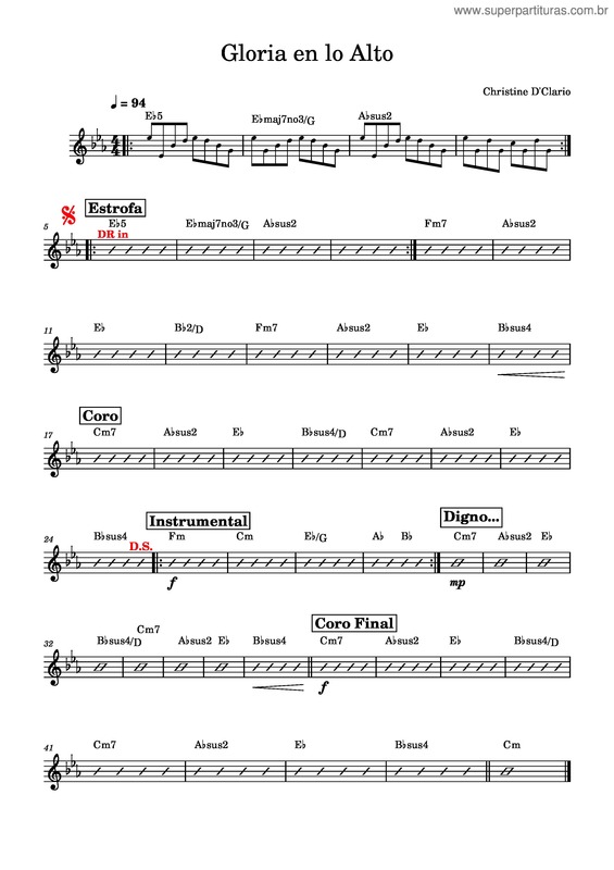 Partitura da música Gloria En Lo Alto – Christine D`Clario