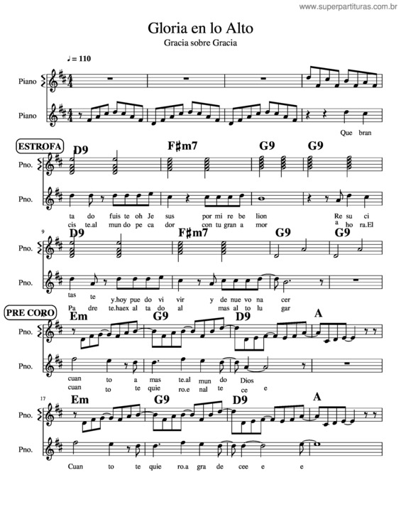 Partitura da música Gloria En Lo Alto