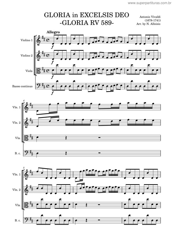 Partitura da música Gloria In D Major, Rv 589 – Antonio Vivaldi Gloria In Excelsis Deo Antonio Vivaldi Rv 589Quartet