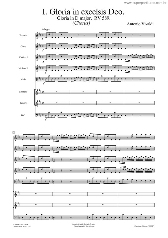 Partitura da música Gloria In D Major, Rv 589 – Antonio Vivaldi v.2
