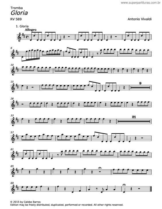 Partitura da música Gloria In D Major, Rv 589 – Antonio Vivaldi