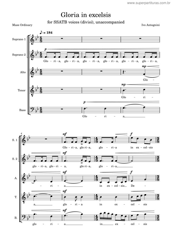 Partitura da música Gloria In Excelsis – Ivo Antognini