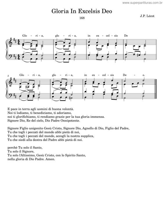 Partitura da música Gloria In Excelsis Deo – J. P. Lécot