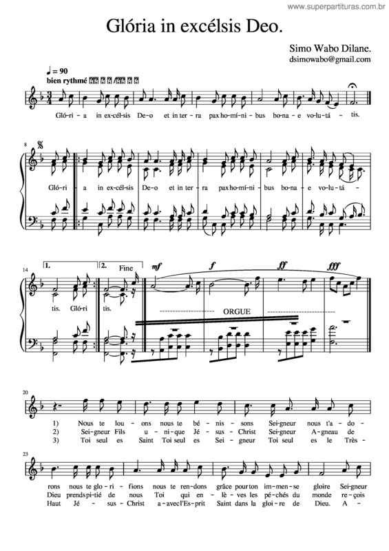 Partitura da música Gloria In Excelsis Deo  Dilane .