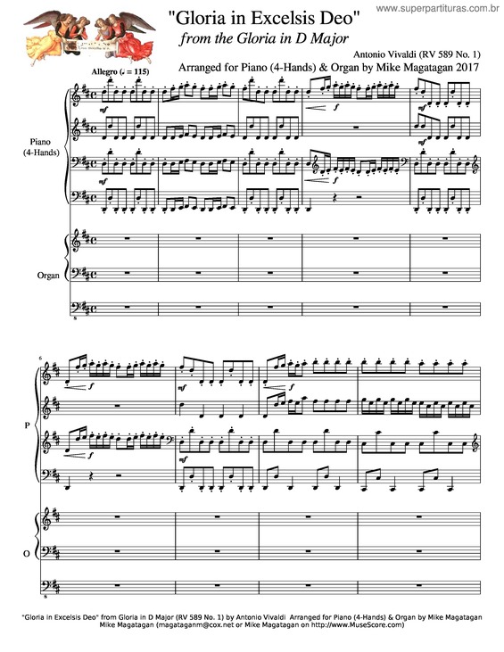 Partitura da música Gloria In Excelsis Deo From Gloria In D Major Rv 589 No 1 For Piano 4 Hands Organ 1