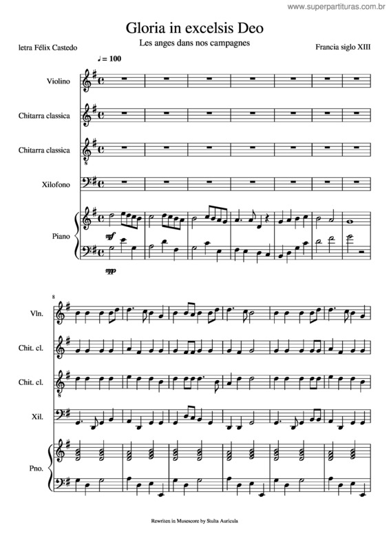 Partitura da música Gloria In Excelsis Deo Les Anges Dans Nos Campagnes En Espanol