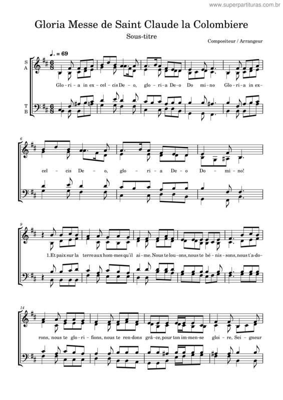 Partitura da música Gloria Messe De Saint Claude La Colombiere_Transposé