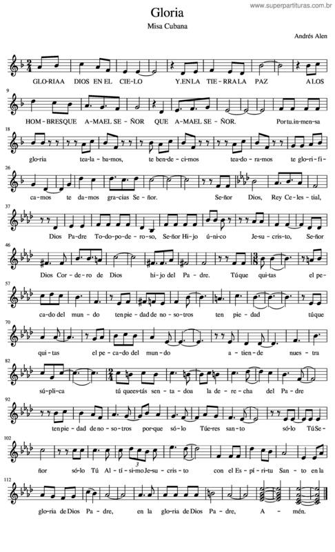 Partitura da música Gloria Misa Cubana