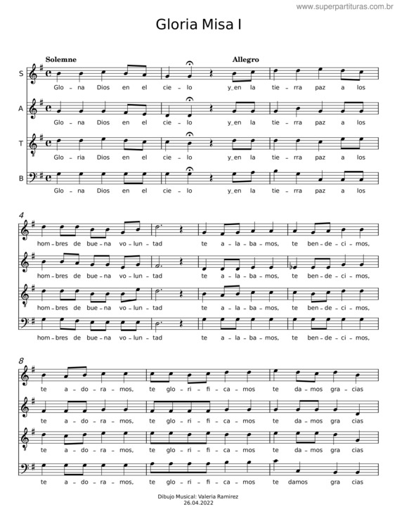 Partitura da música Gloria Misa I – Ariel Ramirez