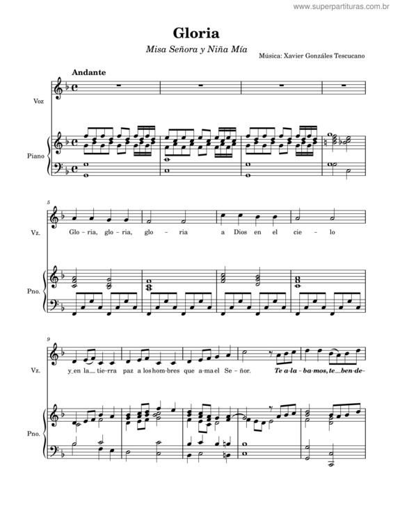 Partitura da música Gloria Misa Senora Y Nina Mia  Xavier Gonzalez Tescucano