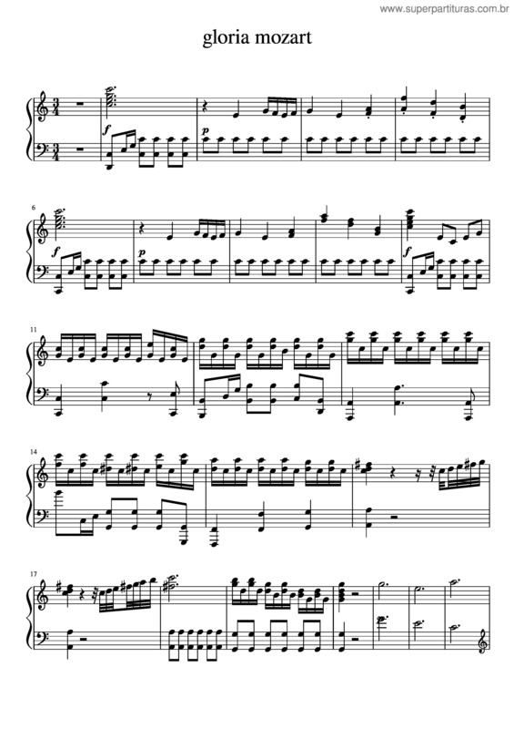 Partitura da música Gloria Mozart Piano
