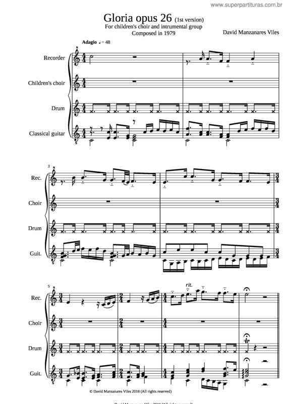 Partitura da música Gloria Opus 26  – 1St Version – For Children`S Choir And Intrumental Group