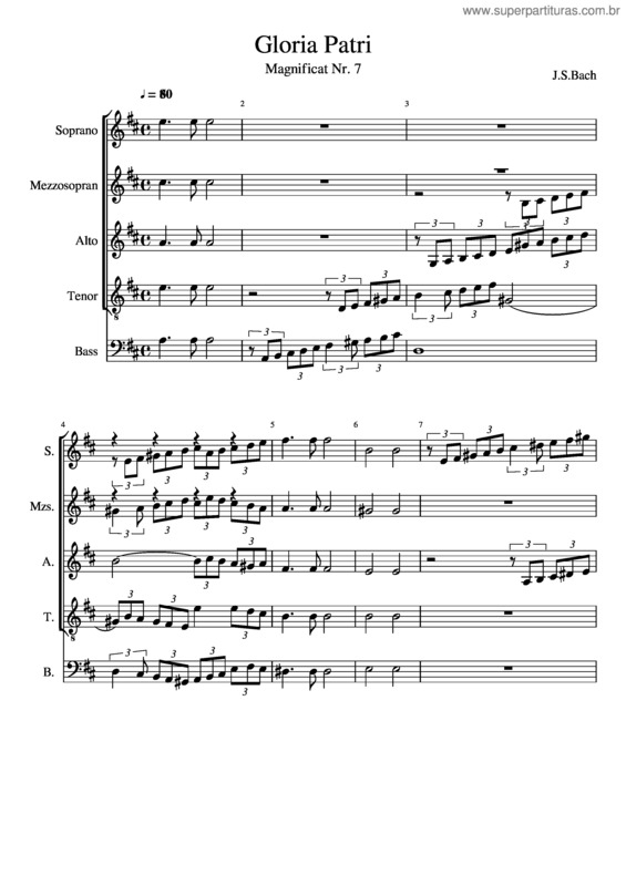 Partitura da música Gloria Patri, J.S.Bach, Magnificat Nr.12 – Alt