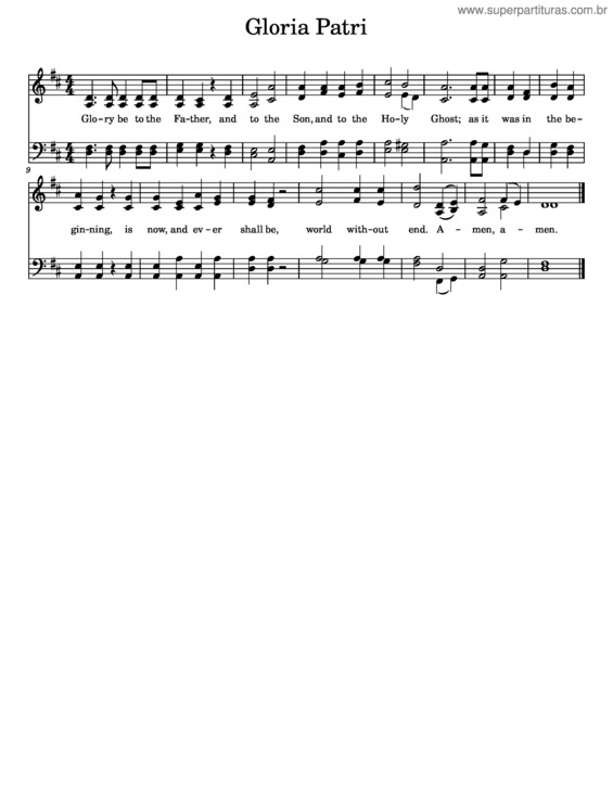 Partitura da música Gloria Patri