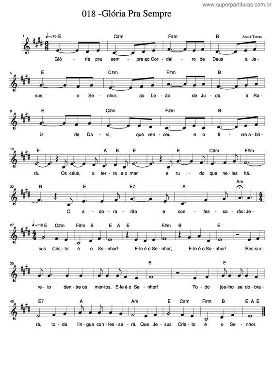 Partitura da música Glória Pra Sempre