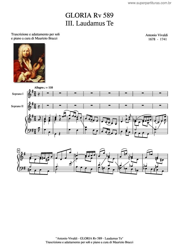 Partitura da música Gloria Rv 589 – A. Vivaldi – 3 Laudamus Te