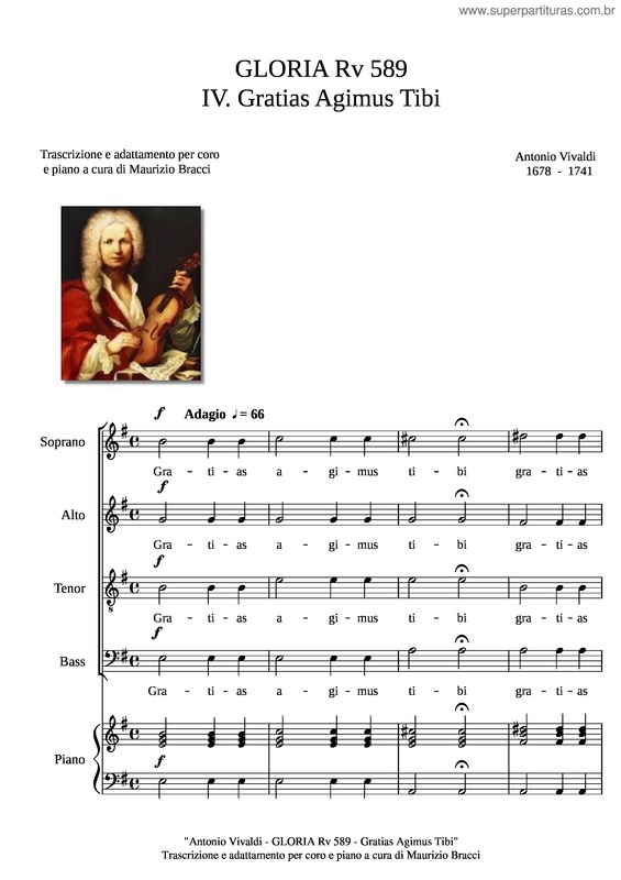 Partitura da música Gloria Rv 589 – A. Vivaldi – 4 Gratias Agimus Tibi