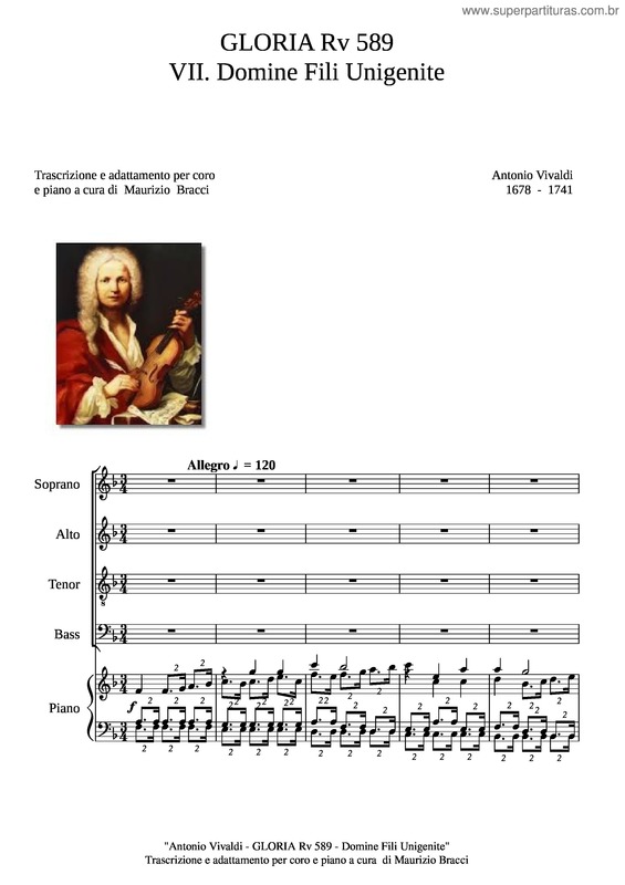 Partitura da música Gloria Rv 589 – A. Vivaldi – 7 Domine Fili Unigenite