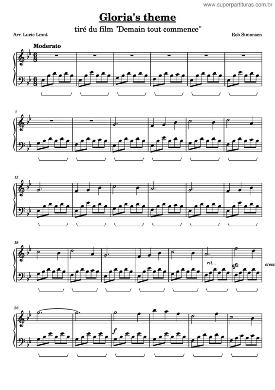 Partitura da música Gloria`S Theme – Rob Simonsen