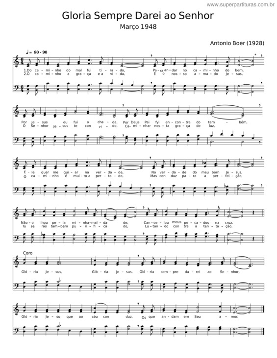 Partitura da música Glória Sempre Darei Ao Senhor