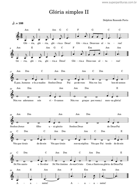 Partitura da música Glória Simples Ii – Delphim Am