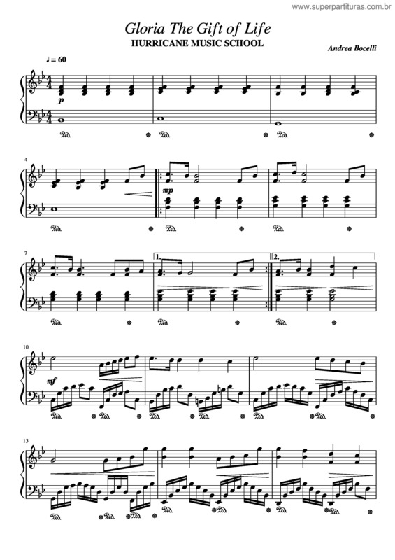 Partitura da música Gloria The Gift Of Life – Andrea Bocelli, Andrea Bocelli & Sarah Brightman Gloria The Gift Of Life