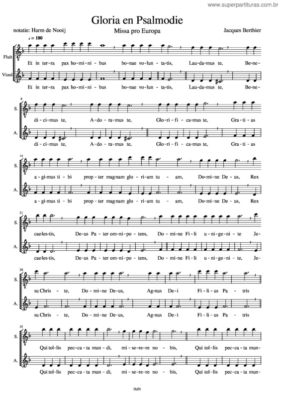 Partitura da música Gloria Uit De Missa Pro Europa v.2