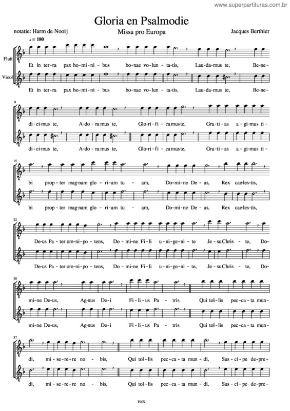 Partitura da música Gloria Uit De Missa Pro Europa