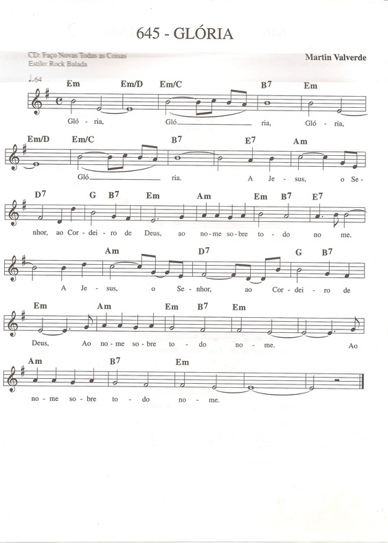 Partitura da música Glória v.10