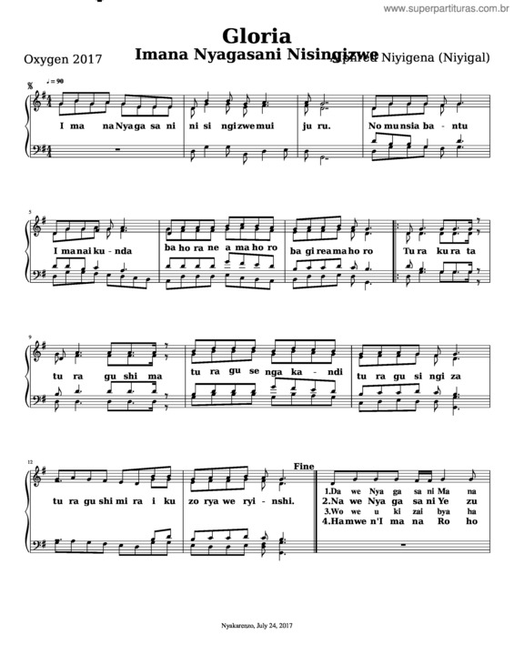 Partitura da música Gloria v.100