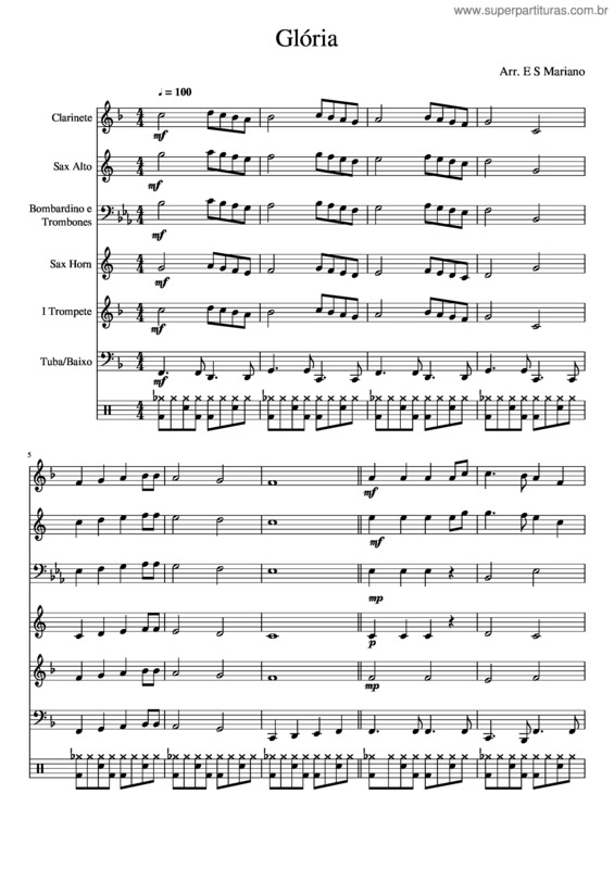 Partitura da música Glória v.102