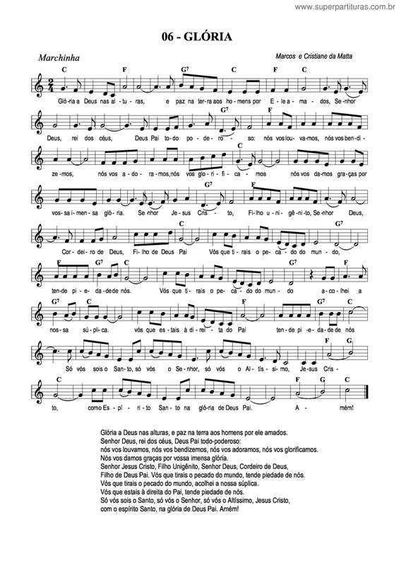 Partitura da música Glória v.19