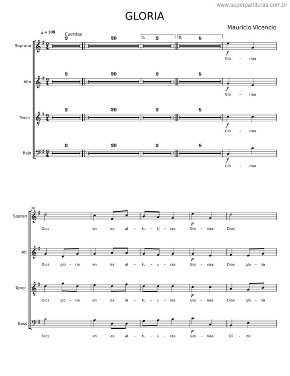 Partitura da música Gloria v.27