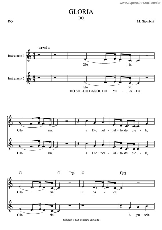 Partitura da música Gloria v.28