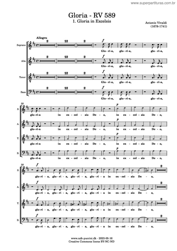 Partitura da música Gloria v.29